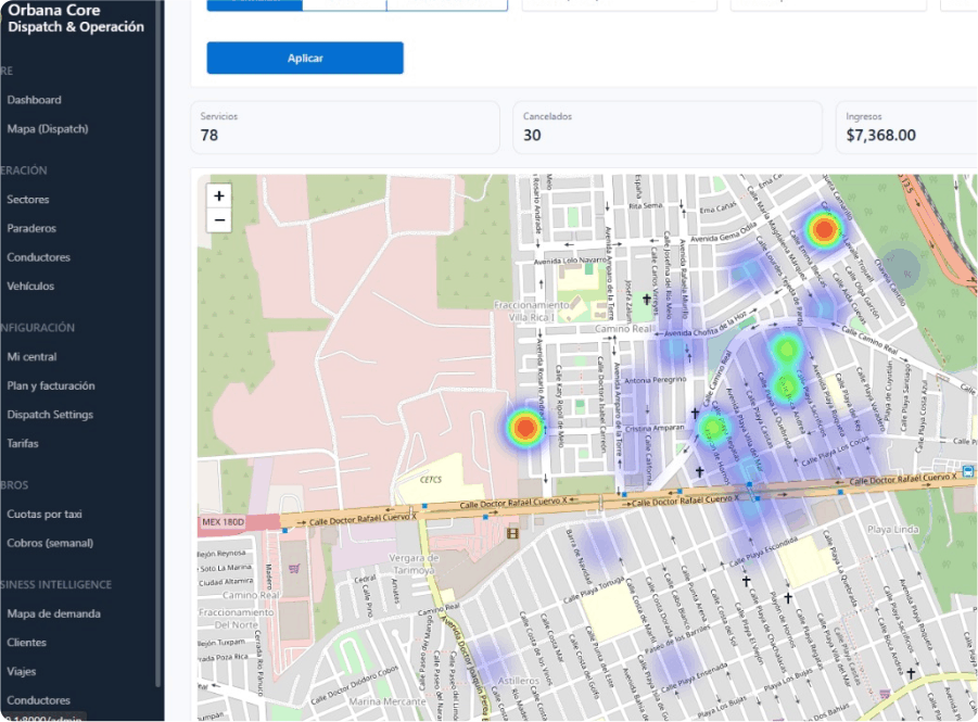 Panel Dispatch Orbana — Operación en vivo