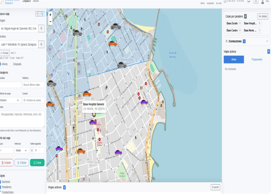 Orbana Dispatch - Mapa operativo y panel